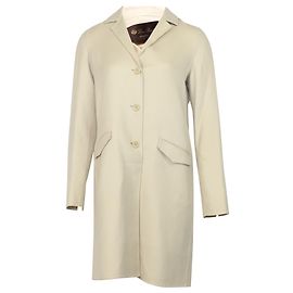 Loro Piana Single Breasted Long Coat in Beige Wool Beige