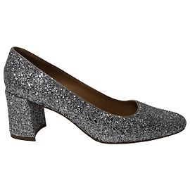 Mansur Gavriel Glittered Pumps in Silver Leather Silvery Metallic