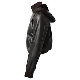 Joseph-Joseph Bomber Leather Jacket in Brown Rabbit Skin-Black