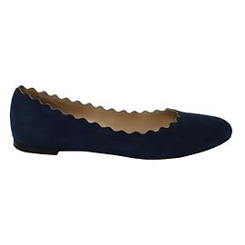 Chloé Lauren Scalloped Ballet Flats in Blue Suede Blue