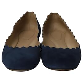 Chloé-Chloé Lauren Scalloped Ballet Flats in Blue Suede-Blue