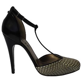 Lanvin Snake Print T-Strap Heels in Multicolor Leather Other Python print
