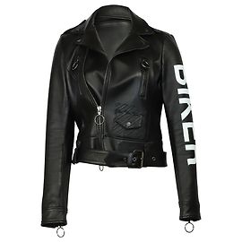 Off White Biker Jacket in Black Leather Black