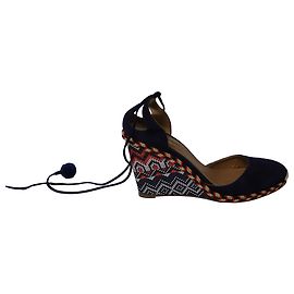 Chaussures compensées brodées Aquazzura Palm Beach 90 en suede bleu Bleu Bleu Marine