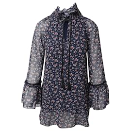 Chloé-See by Chloé Georgette-Bluse mit Rüschen und Blumenmuster aus schwarzem Polyester-Schwarz