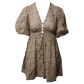 Zimmermann-Zimmermann Carnaby Shirred Mini Dress in Animal Print Linen-Other