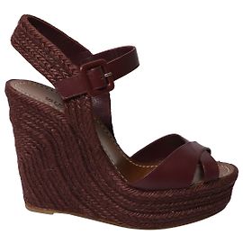 Valentino Espadrille Wedge Sandals in Maroon Leather Brown Red