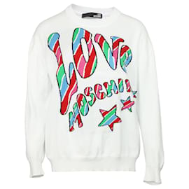 Love Moschino-Felpa Love Moschino con stampa logo in cotone bianco stampato-Altro