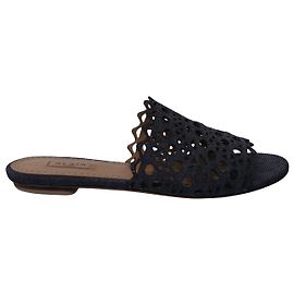 Alaïa Flache Pantoletten mit Lochmuster in Blue Denim Blau
