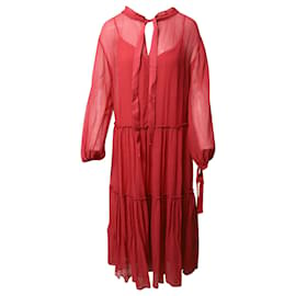 See by Chloé-See by Chloe Tiered Vestido midi reunido em crepon vermelho de seda e seda-Vermelho