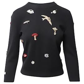 Alexander Mcqueen-Alexander McQueen Embroidered and Embellished Sweater Top in Black Wool-Black