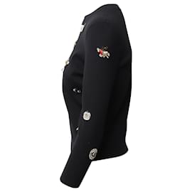 Alexander Mcqueen-Alexander McQueen Embroidered and Embellished Sweater Top in Black Wool-Black