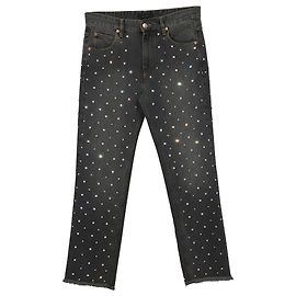 Isabel Marant Ulano Swarovski Jeans reto com enfeites de cristal em algodão cinza Cinza