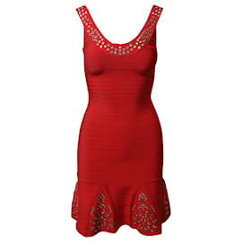 Herve Leger-Hervé Leger Blakey Bandage Dress in Red Rayon-Red