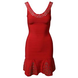 Herve Leger Robe Bandage Hervé Leger Blakey en Rayonne Rouge Rouge