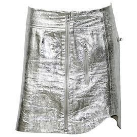 Saia com zíper McQ Alexander McQueen Foil em couro de cordeiro Prata