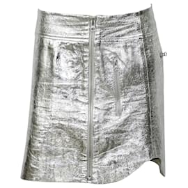 Alexander Mcqueen-McQ Alexander McQueen Foil Zip Skirt in Lambskin Leather-Silvery