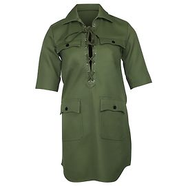 Zadig & Voltaire Record Brodé Tigre Hemdblusenkleid aus khakigrüner Baumwolle Grün Khaki