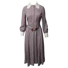 Fendi-Fendi Robe mi-longue ceinturée à col en dentelle en soie multicolore-Multicolore