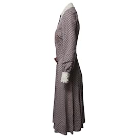 Fendi-Fendi Robe mi-longue ceinturée à col en dentelle en soie multicolore-Multicolore
