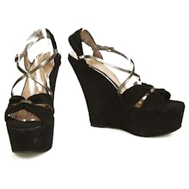 Alaïa-Alaia Black Suede Leather High Heel Wedges Platform Sandals Shoes size 40-Black
