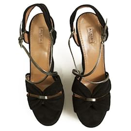Alaïa-Alaia Black Suede Leather High Heel Wedges Platform Sandals Shoes size 40-Black
