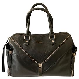 Diesel Bolsa Boston de couro preta Preto