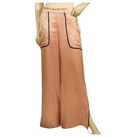 Autre Marque-Giacobino Pink 100% Silk Wide Leg w. Slits Palazzo Trousers Pants Size 40-Pink