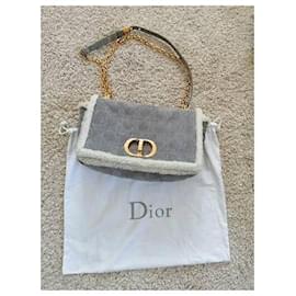 Christian Dior-Christian Dior Caro Shearling Bag-Grey