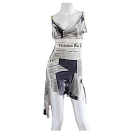 Christian Dior-CHRISTIAN DIOR Newsprint / Newspaper Dress 2001 by John Galliano-Cream