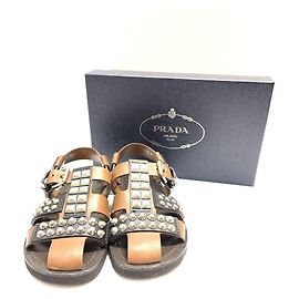 PRADA Sandals / US8.5 / Brown / Studded calf leather Sandals / Boxed Brown