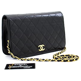 Chanel-CHANEL Full Flap Chain Shoulder Bag Clutch Black Quilted Lambskin-Black