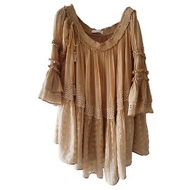 Top Chloé de algodón bordado beige oversize Beige