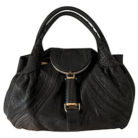 Fendi-SPY black leather handbag-Black