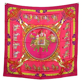 Hermès-NEUF FOULARD HERMES CAPARACONS DE LA FRANCE ET L'INDE CARRE 90 SOIE SCARF-Fuschia