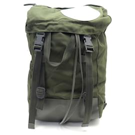 Alfred Dunhill-ALFRED DUNHILL BACKPACK IN NYLON CANVAS & KHAKI LEATHER LEATHER BAGPACK BAG-Khaki