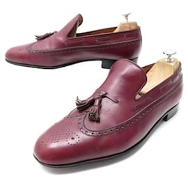 JM Weston-JM WESTON MOCASSINS SHOES WITH POMPOMS 9E 43 IN BURGUNDY LEATHER SHOES-Dark red