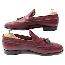 JM Weston-JM WESTON MOCASSINS SHOES WITH POMPOMS 9E 43 IN BURGUNDY LEATHER SHOES-Dark red