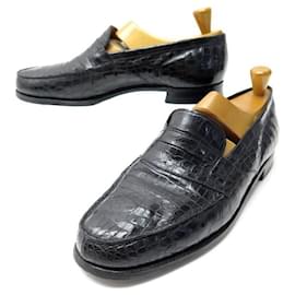 JM Weston-JM WESTON SHOES 180 8.5E 42.5 BLACK CROCODILE LEATHER LOAFERS-Black
