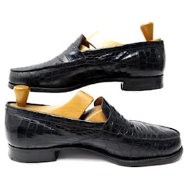 JM Weston-JM WESTON SHOES 180 8.5E 42.5 BLACK CROCODILE LEATHER LOAFERS-Black