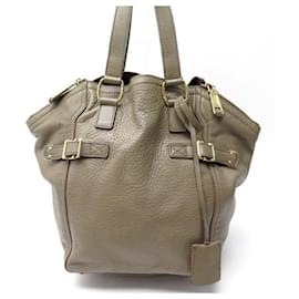 SAC A MAIN YVES SAINT LAURENT DOWNTOWN 213317 EN CUIR GRAINE KAKI HAND BAG Kaki