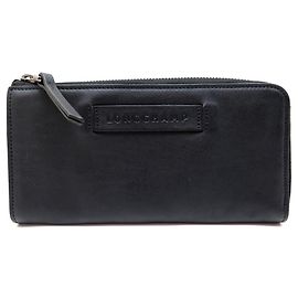 NEW LONGCHAMP WALLET 3D BLACK LEATHER ZIPPER L3418772001 LEATHER WALLET Black