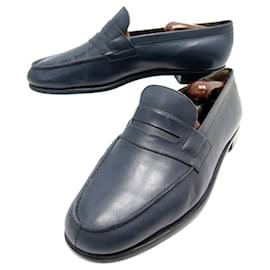 JM Weston-JM WESTON LOAFERS 9E 43 LARGE BLUE LEATHER + SHOES SHOES-Blue