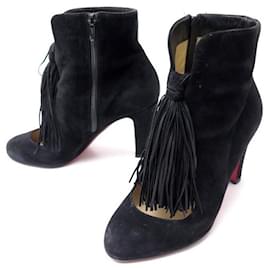Christian Louboutin-CHRISTIAN LOUBOUTIN SHOES BOOTS WITH HEELS 37.5 BLACK SUEDE BOOTS SHOES-Black