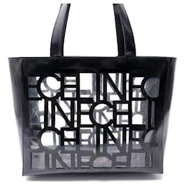 Céline-CELINE CABAS CUT-OUT LETTERS HANDBAG IN BLACK LEATHER & PLASTIC HAND BAG-Black