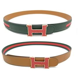 Hermès-NEW HERMES BUCKLE H BELT IN LIZARD LEATHER TWO-TONE REVERSIBLE LINK BUCKLE T80-Other