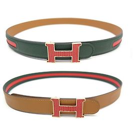 Hermès NOVO CINTO HERMES FIVELA H EM COURO DE LAGARTO FIVELA LINK REVERSÍVEL T DE DOIS TONS80 Outro