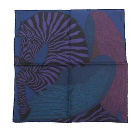 Hermès SCIARPA QUADRATA HERMES ZEBRA PEGASUS GAVROCHE 45 SCATOLA SCIARPA IN SETA + SETA Blu navy