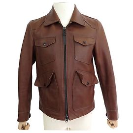 JACKET COACH JACKET 48 M BROWN LEATHER JACKET VEST Brown