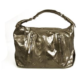 Hogan Hippie Logo Metallic Silver Leather Hobo Handbag Shoulder Bag Silvery